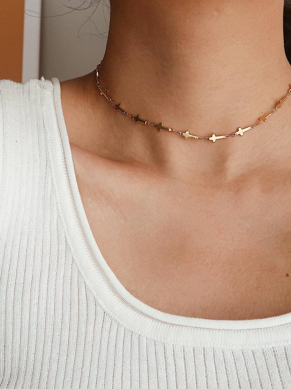 Image of Dilara 18K Gold Non-Tarnish Cross Choker
